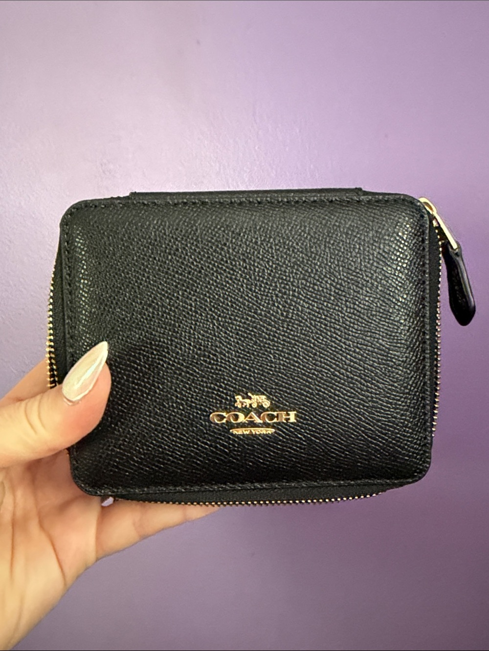 COACH Black Leather Zip jewelry travel case